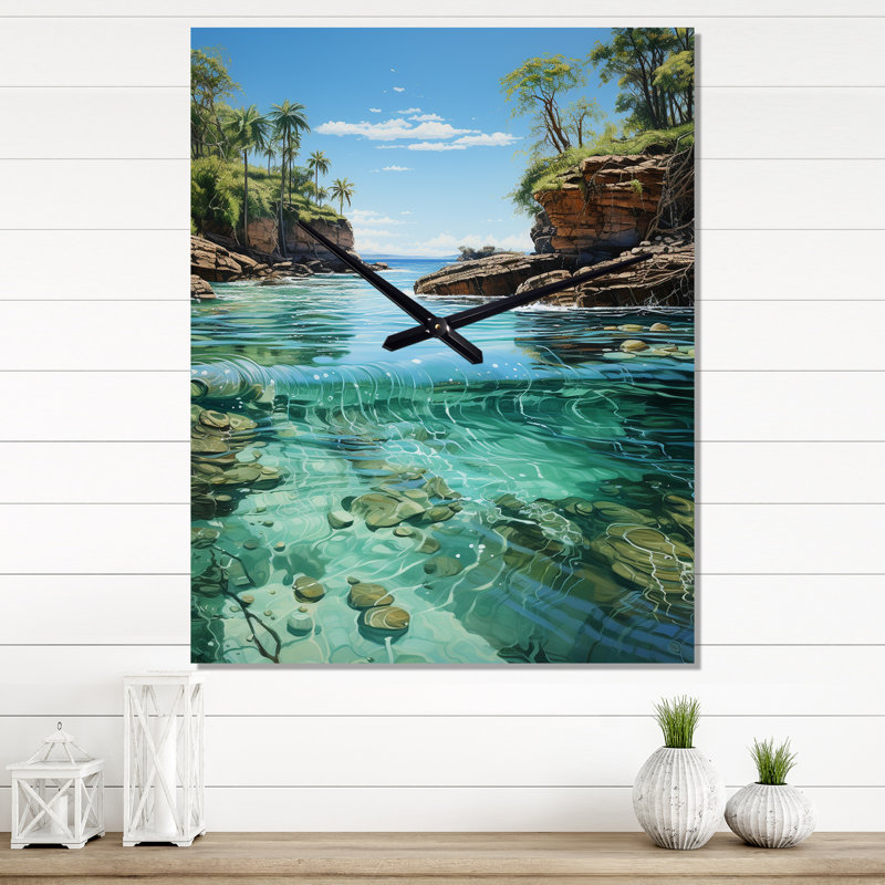 Dominicain Caribbean Dreamscape I - Très grandes horloges murales nautiques et de plage, H 32 po x l 24 po x P 1 po