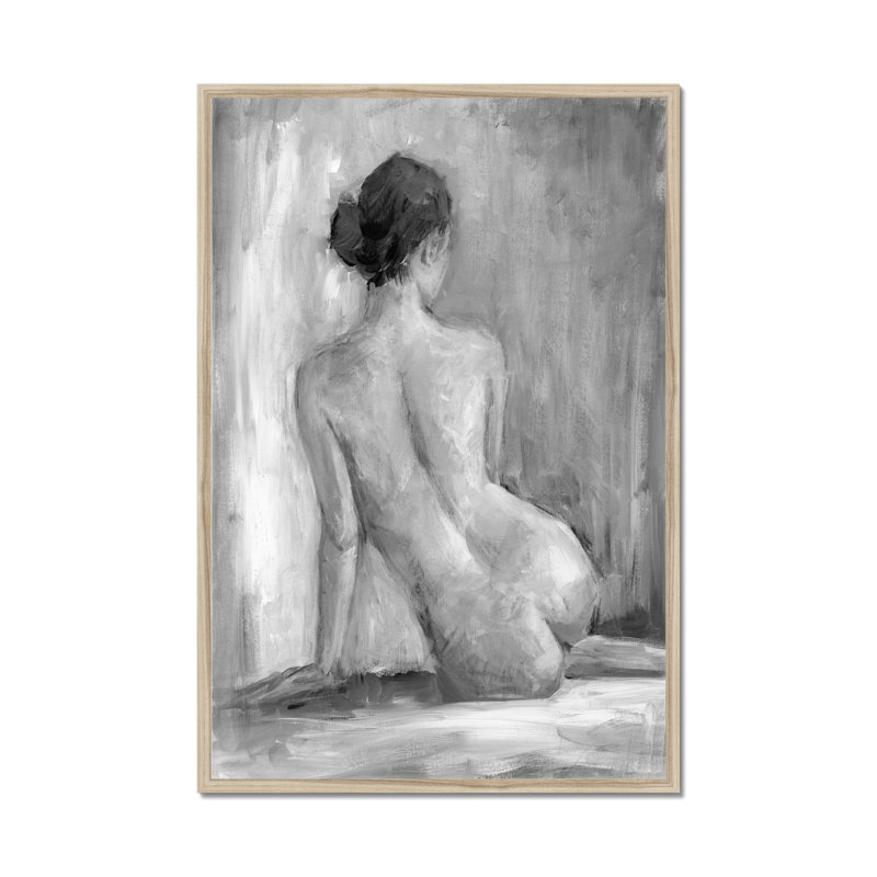 Figure In Black And White I by Ethan Harper - Painting, 50cm H x 34cm W, Natural Wood Framed Paper Print