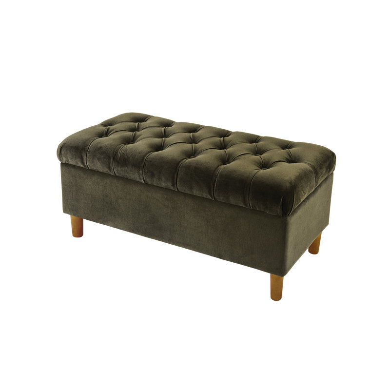 Banc de rangement à couvercle rabattable rembourré, Velours vert Loden