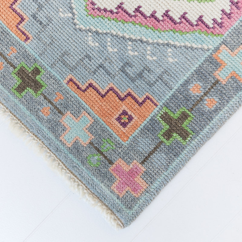 Maisie Hand Knotted Wool Geometric Area Rug, Runner 3' x 10'