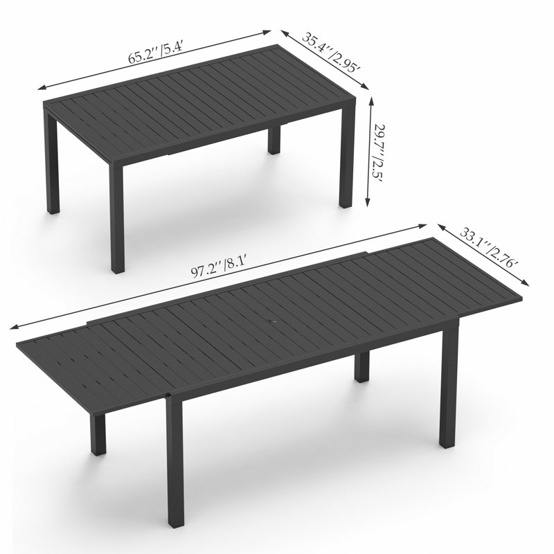 Table de salle à manger extensible en aluminium 97,2 po pour terrasse