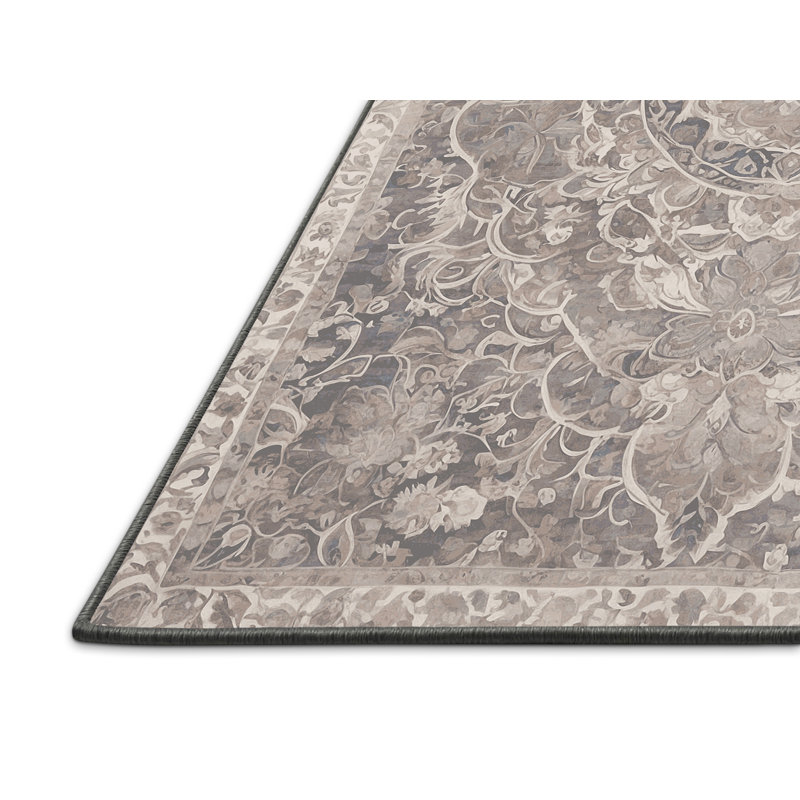 Tapis gris soyeux et moelleux, Rond 3 pi