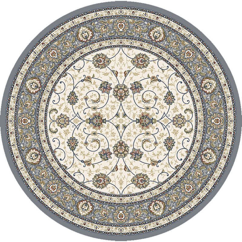 Tapis gris/beige tissé à la machine Kinde, Rond 5 pi 3 po