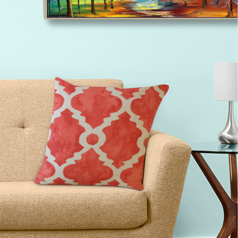 Madrid Cotton Feathers Geometric Pillow, 18" x 18", Throw Pillow, Orange