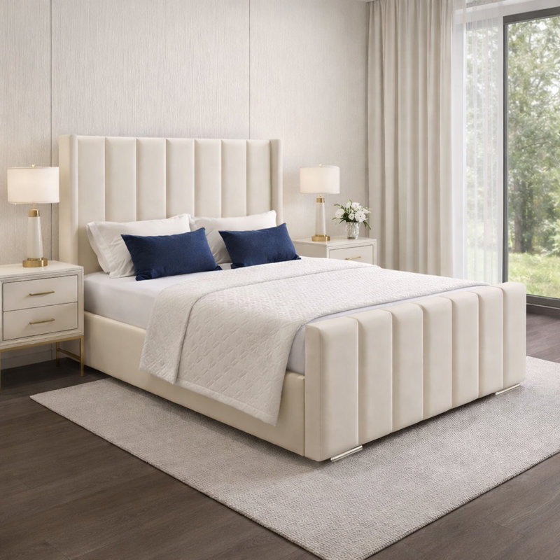 Premium Luxury Wingback Panel Bed Frame, Cream, Small Double (4')