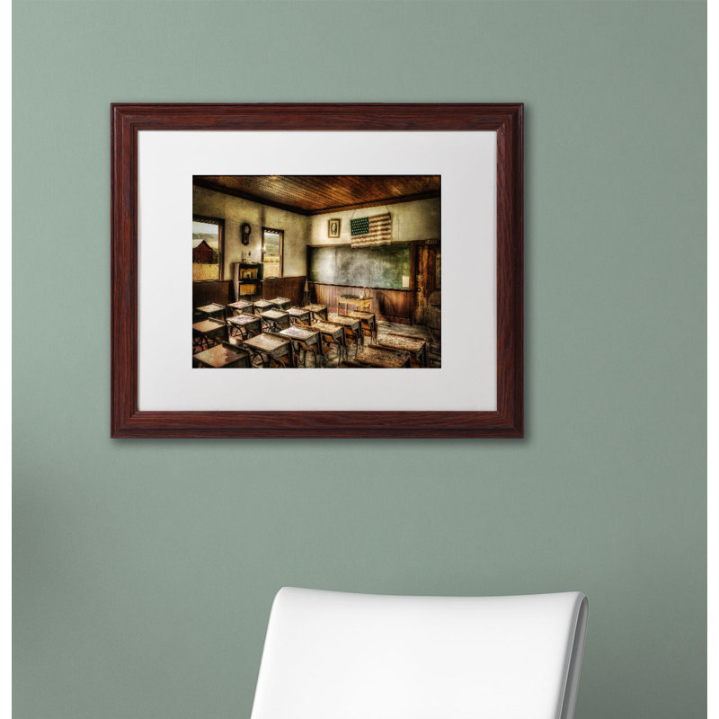« one room school » par lois bryan, reproduction de photo encadrée, H 11 po x l 14 po x P 0,5 po, Blanc mat