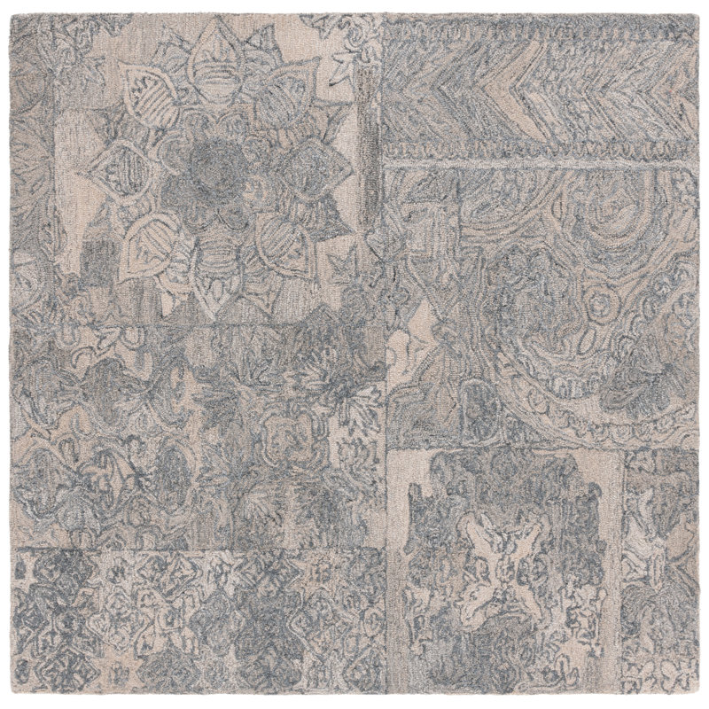 Monioluwa Abstract Hand Tufted Performance Floral Rug, Square 6'