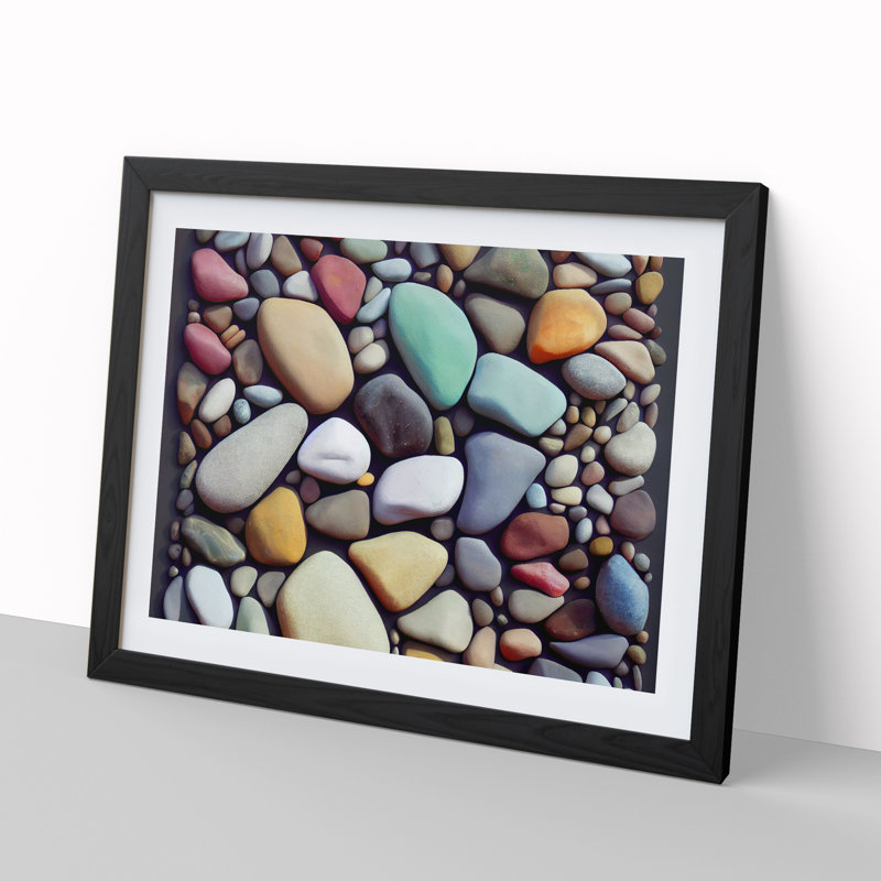 Beauteous River Pebbles - Single Picture Frame Print, Black Framed, 34cm H x 46cm W x 2cm D