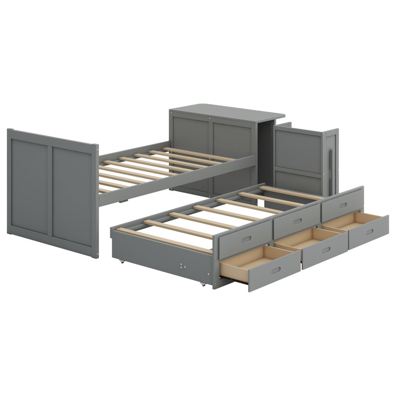  Lit plateforme multifonctionnel en bois avec bureau Gunnell, Gris