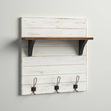 White Coat Rack With Black Hooks, Hanging Wall Mantle, Wall Coat Rack, Wood  Wall Shelf With Hooks 