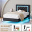 Cadre de lit flottant Alber avec lumières DEL, lit plateforme tapissier avec tête de lit capitonnée à motif de losanges, aucun sommier tapissier requis, silencieux, assemblage facile-924102031-924102016
