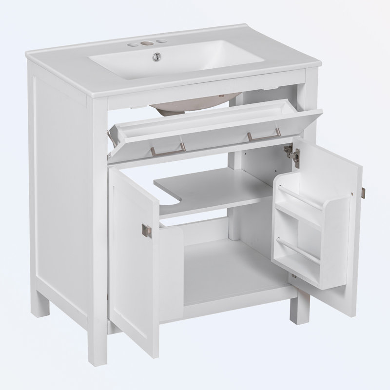 Armoire de salle de bain autoportante, Blanc