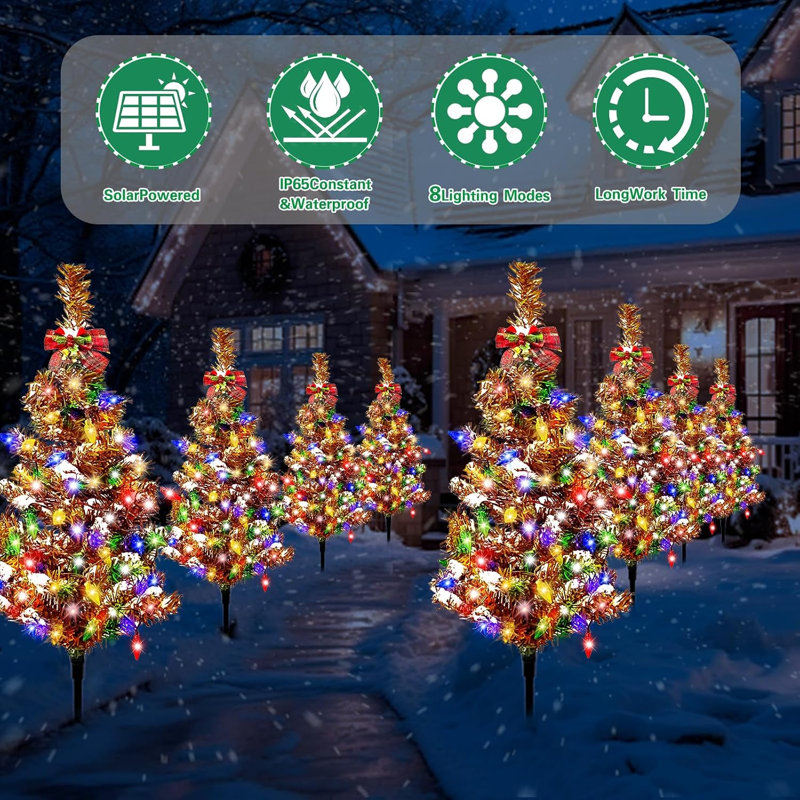Décoration de Noël multicolore illuminée, piquet solaire d'extérieur à DEL pour jardin et tombe