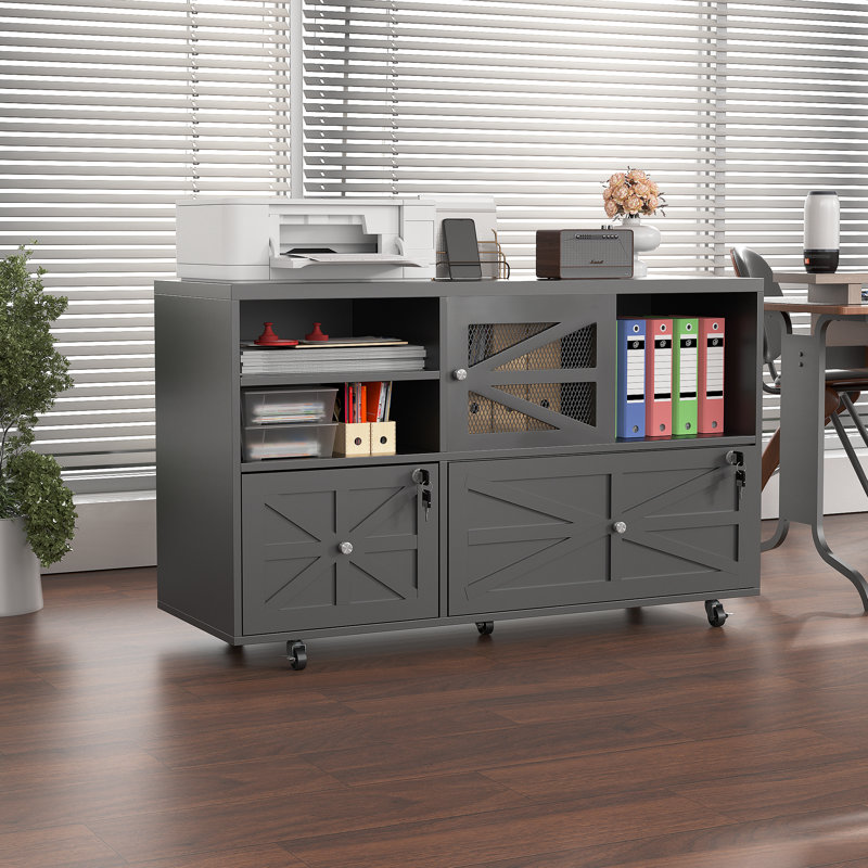 Lateral File Cabinet With Lock, 2 Drawer Mobile Filing Cabinet For Letter/legal/a4 Size, Open Storage Adjustable Shelf For Home Office Cabinets