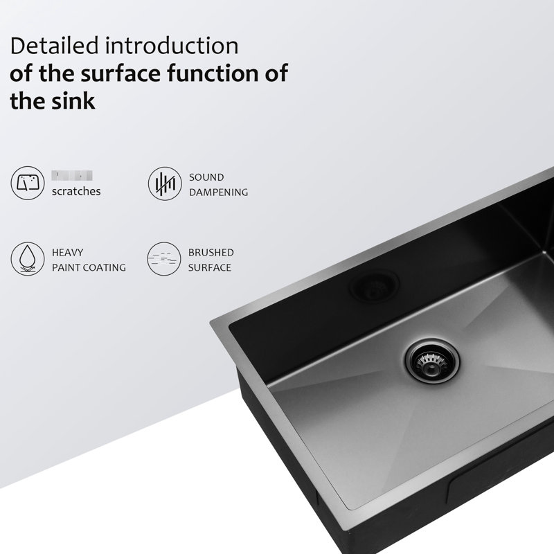 16G T304 Stainless Steel Sink - 33"X19"X10" Gunmetal Black, Undermount With Drain For Kitchen Black 16 Gauge, Assembly