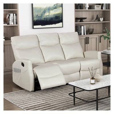 Ensemble de canapé inclinable contemporain 2 pièces beige avec causeuse et poches latérales en similicuir