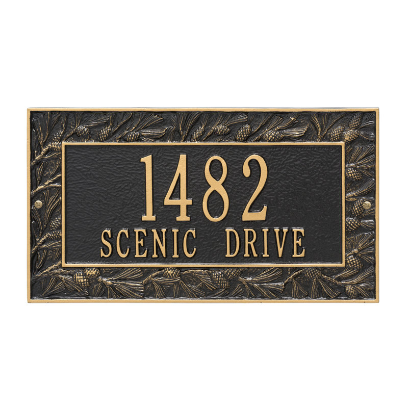 Pinecone 2-Line Wall Address Plaque, Yes, Black/Gold