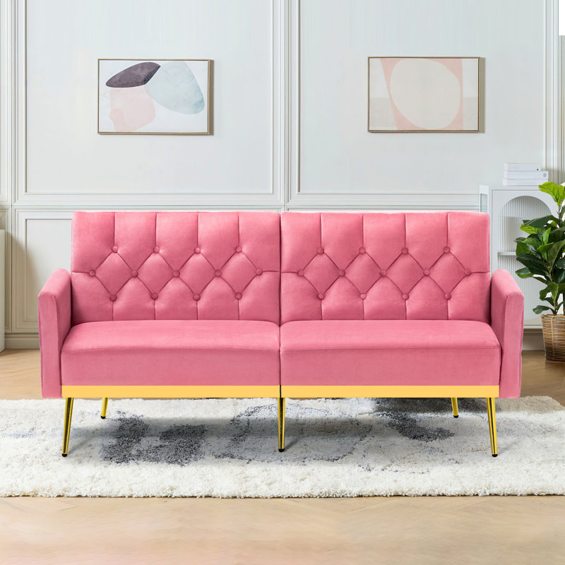Zineta 67'' Velvet Sleeper Sofa, Pink