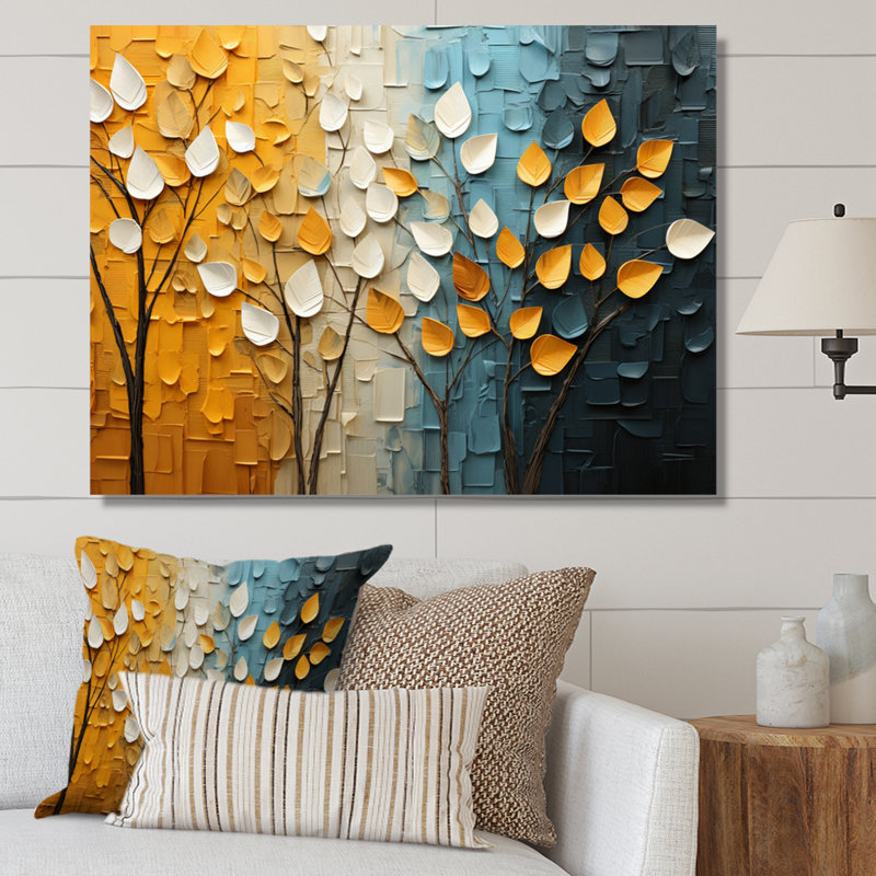 Marizol " Forest Yellow Wood Collage IV ", H 24 po x l 32 po x P 1 po, Toile tendue