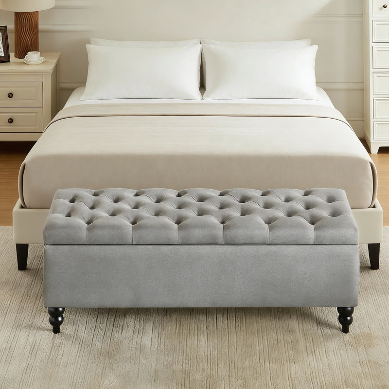 Banc rembourré avec repose-pieds avec rangement, grande commode pour le salon, la chambre à coucher ou le vestibule, structure en bois massif durable