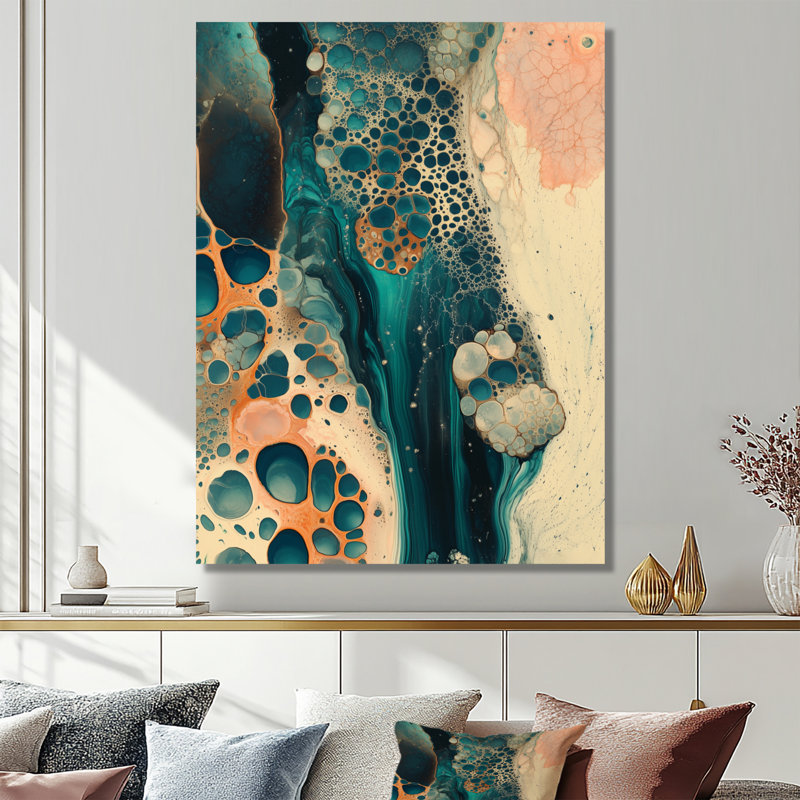Aime II - art mural moderne abstrait bleu encadré, 40" H x 30" W, Toile tendue