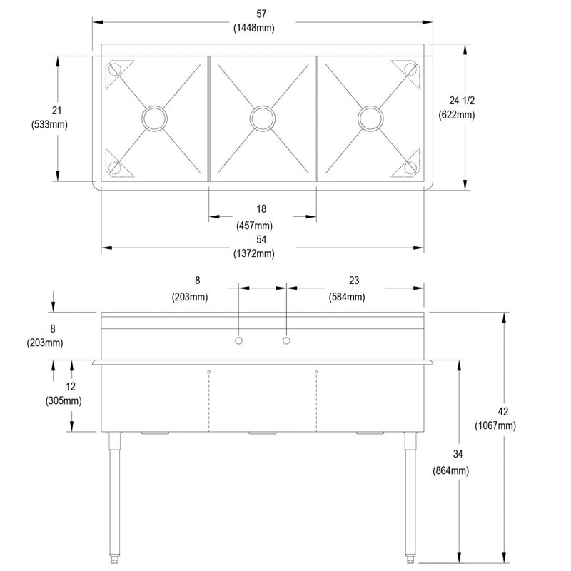 Évier de service autoportant L 57 po x l 24,5 po Dependabilt