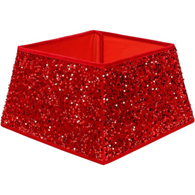 Red Sequin Christmas Tree Collar, Sparkling Tree Ring Base Cover, Elegant Holiday Tree Décor