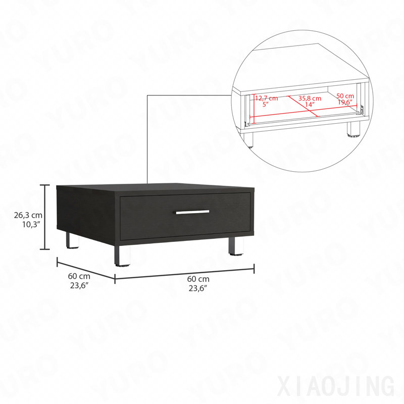Table basse noire avec un tiroir et quatre pieds