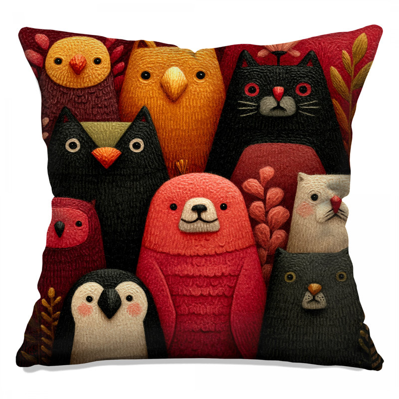 Cute Animal Illustrations Double Sided Throw Pillows, 14 X 14 pouces