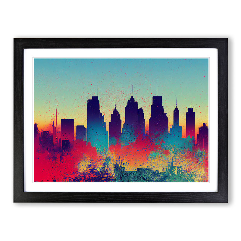 Skyscraper Skyline Splash Vol.6 Abstract - Single Picture Frame Print, Black, 46cm H x 64cm W x 2cm D
