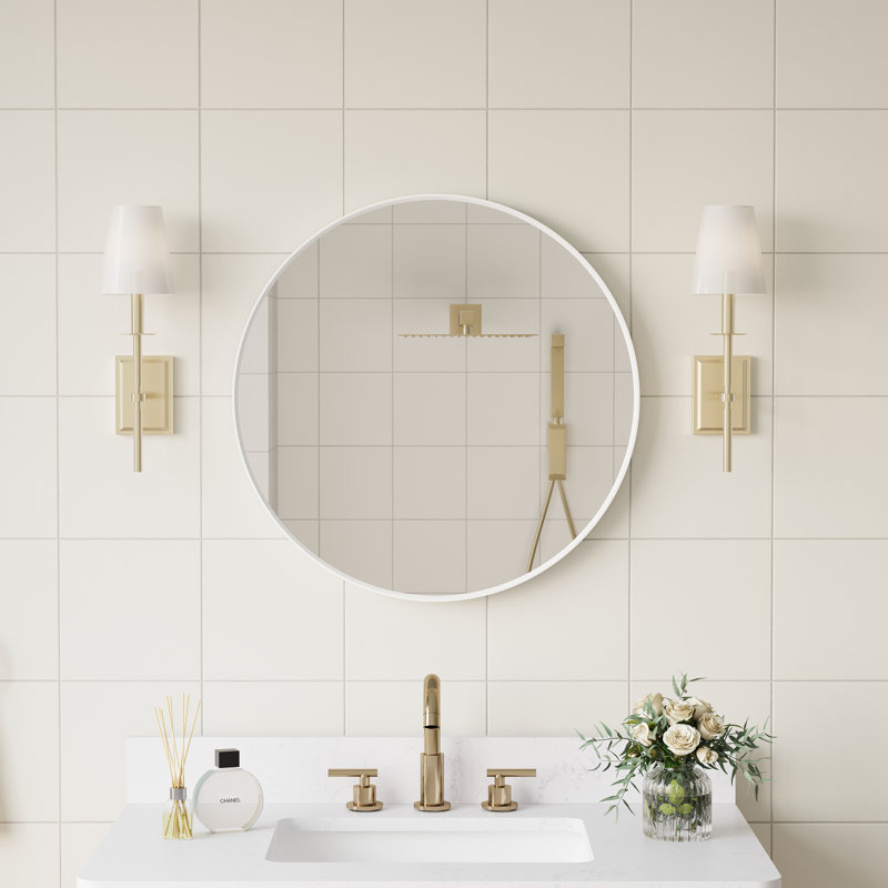 Miroir de salle de bain mural moderne en aluminium anodisé, 24 po x 24 po, Blanc, Rond