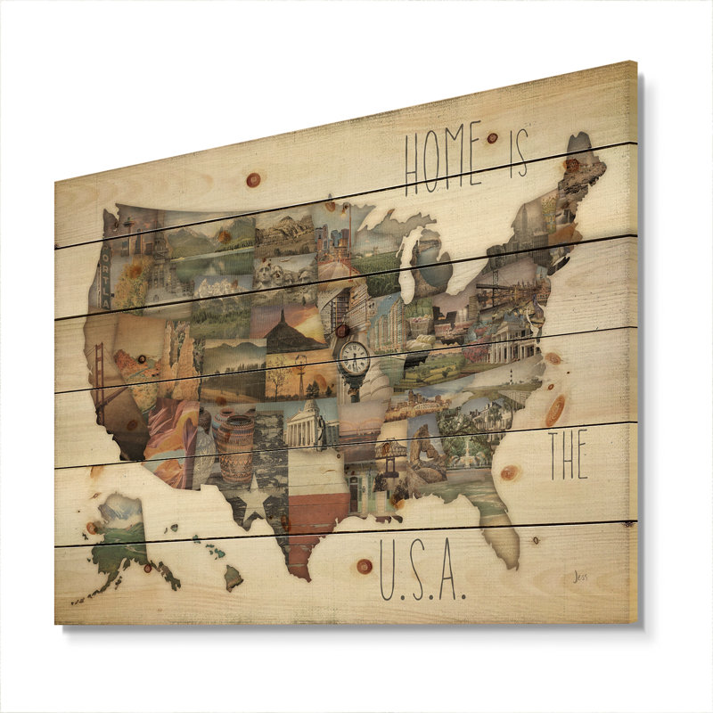 « instastates monuments map », impression sur bois, H 34 po x l 44 po x P 1,5 po