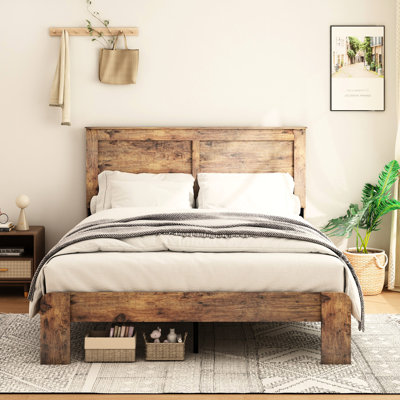 King Size Wood Platform Bed Frame, Noise - Performance, No Box Spring Required, Simple Assembly, Large Under Storage, Dark Brown Industrial Style Frame , Needed, Easy Brown, Metal & Construction,