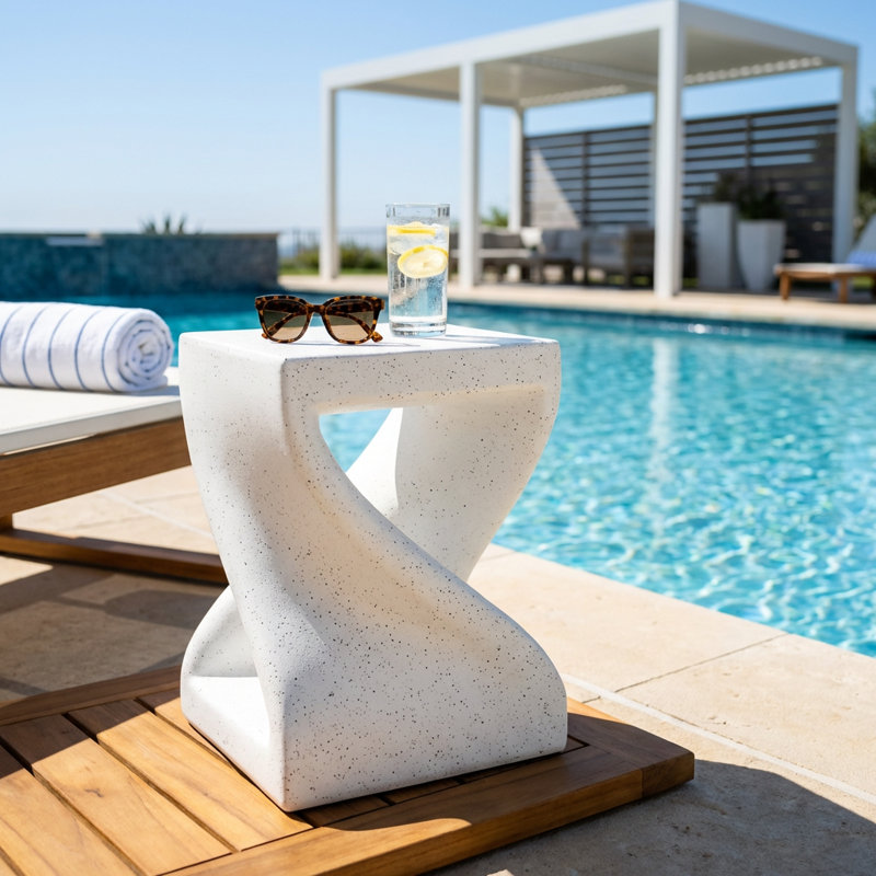 Modern Twisted-Base Terrazzo-Speckled All-Weather Side Table for Indoor and Outdoor Décor