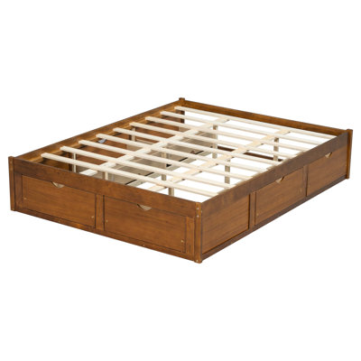 Platform Bed with 6 Storage Drawers,Pine Wood Storage Bed
