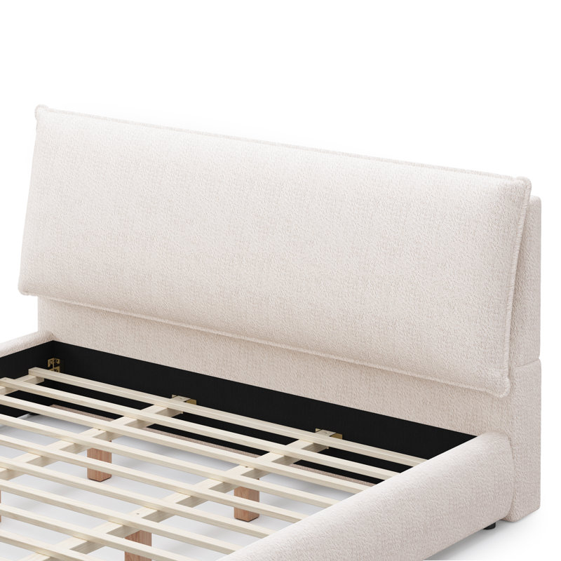 Cadre de lit plateforme rembourré avec tête de lit rembourrée surdimensionnée, sommier à lattes en bois et tissu chenille de qualité supérieure, sans sommier tapissier, silencieux, format King