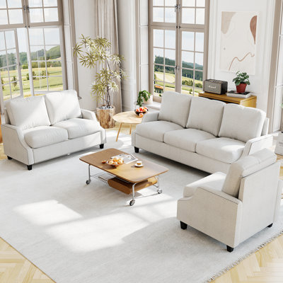 Modern 3 Piece Living Room Sofa Sets Including Sectional Couch, Loveseat And Armchair, Ideal For Apartment Comfort And Style