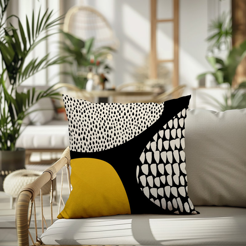 Coussin carré intérieur / extérieur pia, 19"H x 19"W, Jaune / noir / blanc cassé