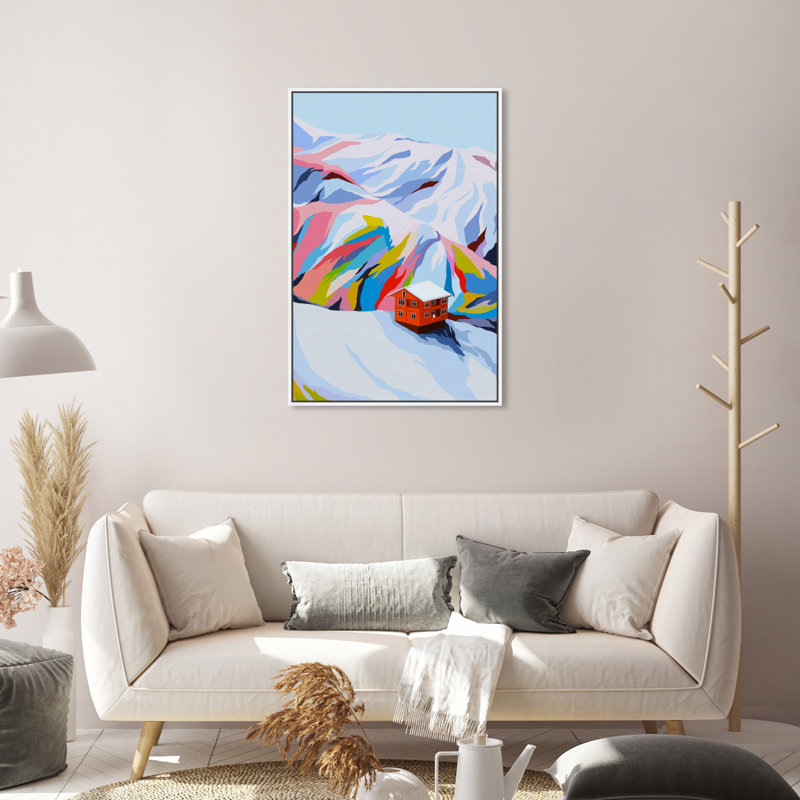 «Colorful Ski Village», reproduction d'impression sur toile, H 30 po x l 20 po, Toile blanche encadrée