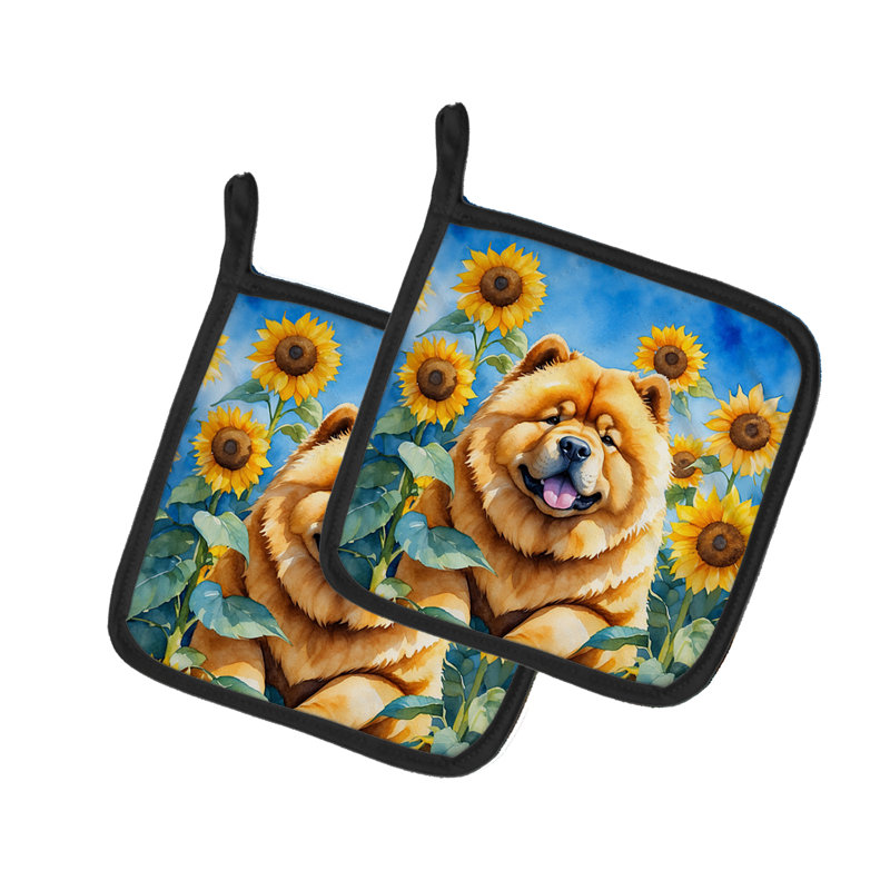 Paire de poignées Chow Chow en tournesols