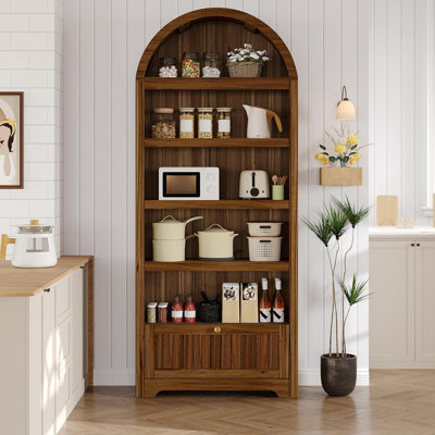 71" Tall Arched Book Shelf, 6-Tier Freestanding Bookcase with Drawer and Display Shelves