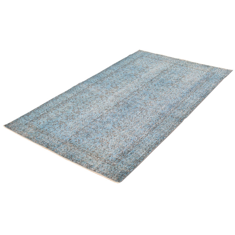 Tapis bleu ciel en laine noué à la main de conception unique 5 pi 7 po x 9 pi 3 po Lysander
