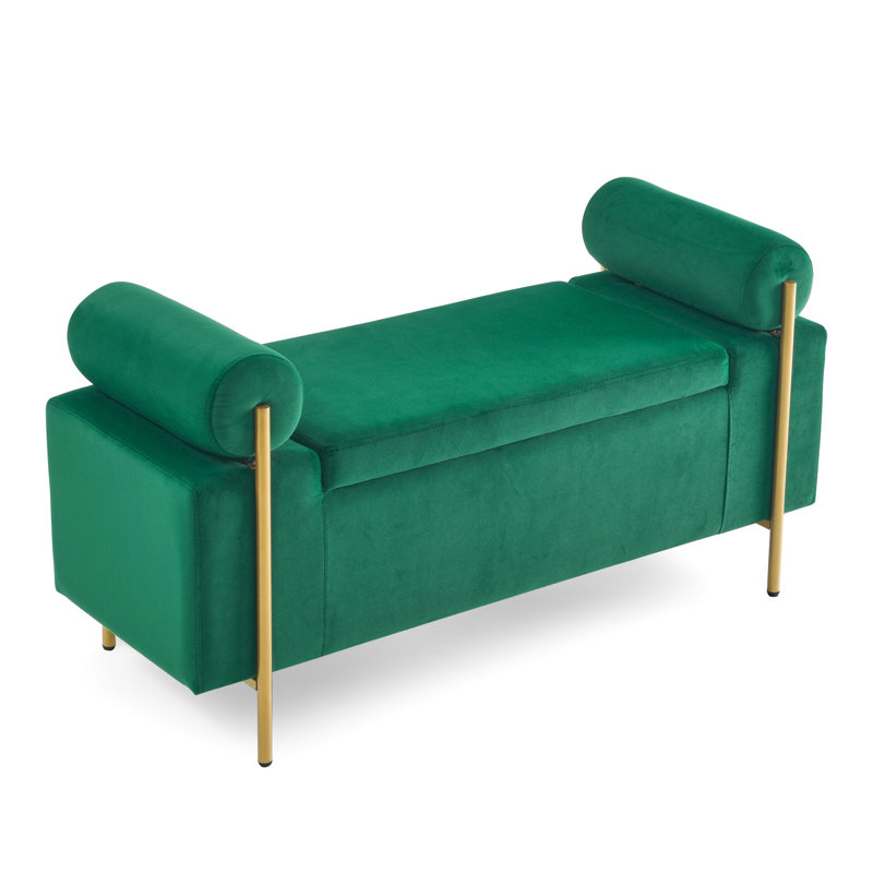 Comfortable Velvet Bench With Iron Legs For Bedroom Rest And Relaxation Upholstered Base Living Area, Green