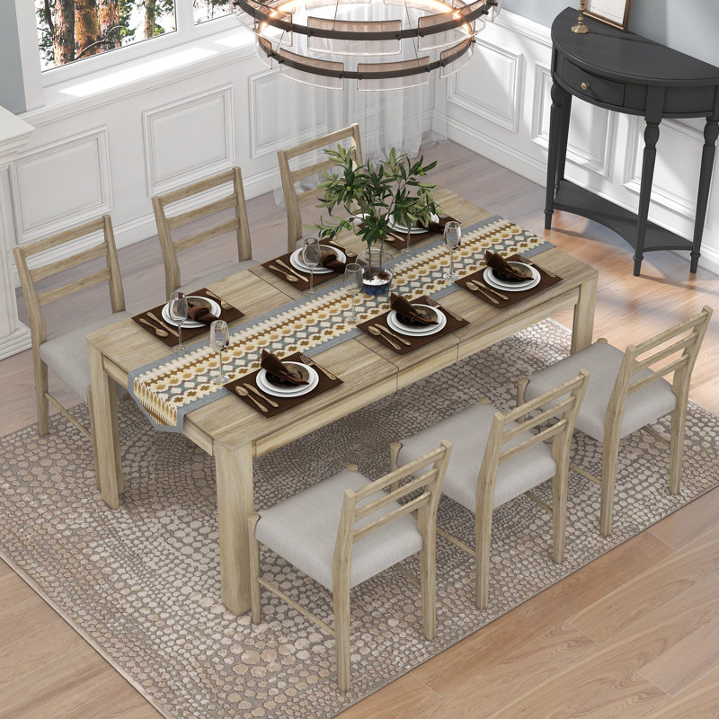 6 - Person Extendable Solid Wood Top Four Leg Dining Set, Natural, Natural, Natural