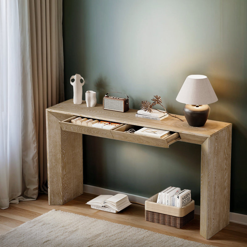 Marigold 60-Inch Long Console Table, Accent Console Table w/ 2 Drawers, Natural