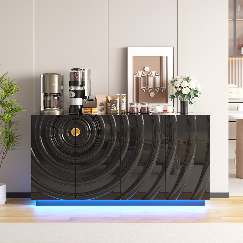 Buffet de 63 po avec 7 lumières DEL éblouissantes, station de charge et capteur de mouvement, Noir