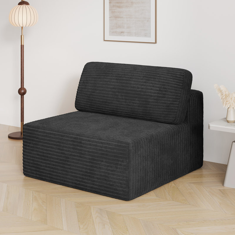 Modular Corduroy 101cm Armless Accent Chair, Black