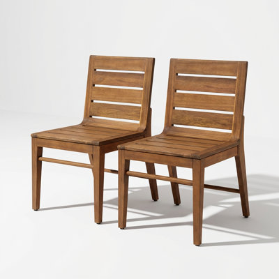 Ensemble de 2 chaises de salle à manger d'extérieur en bois d'acacia, chaises de patio ergonomiques à dossier incurvé et résistantes aux intempéries