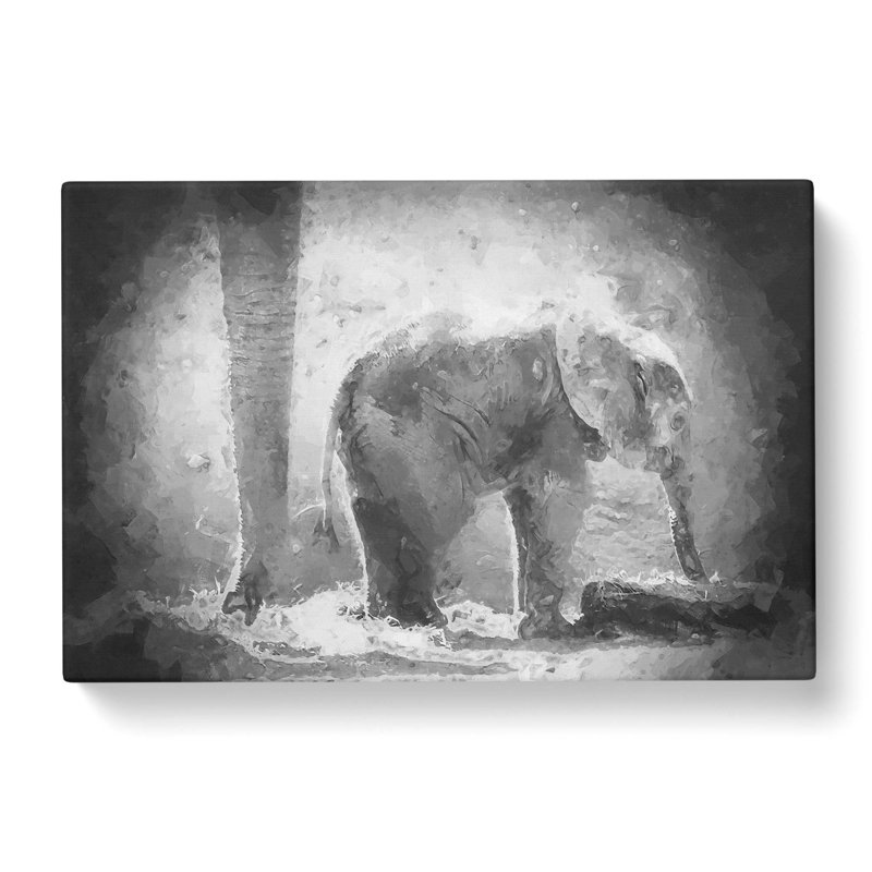 Mother & Baby Elephant Together In Abstract - Wrapped Canvas Painting, 50cm H x 76cm W x 3cm D