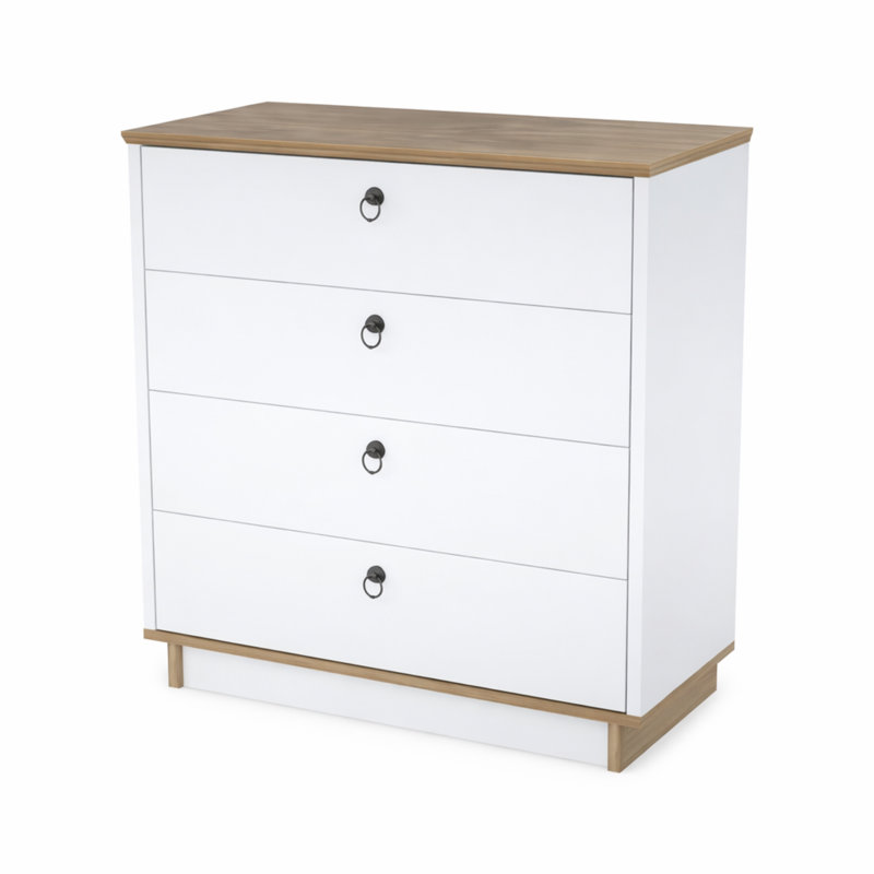 Yanaliz 4 Drawer 32" W Lingerie Chest, White/Oud Oak